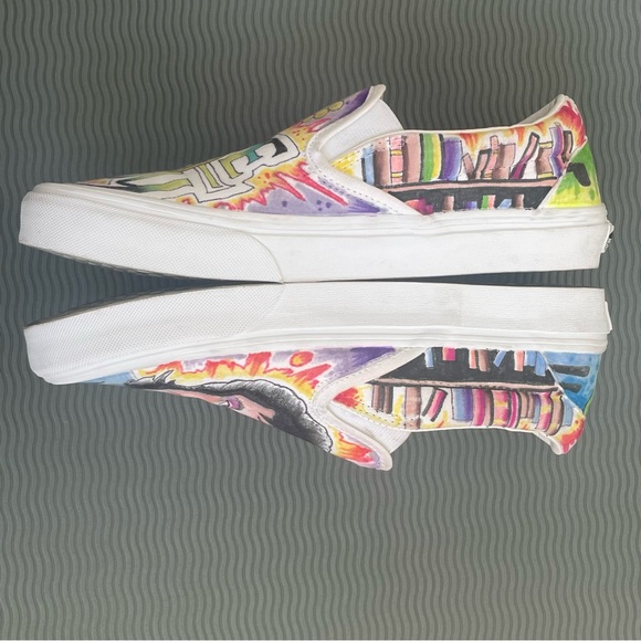Hand-Painted Custom Vans Slip-Ons: Lovejoy Wilbur Soot Rare MCYT, women’s 9.5 - Picture 3 of 9